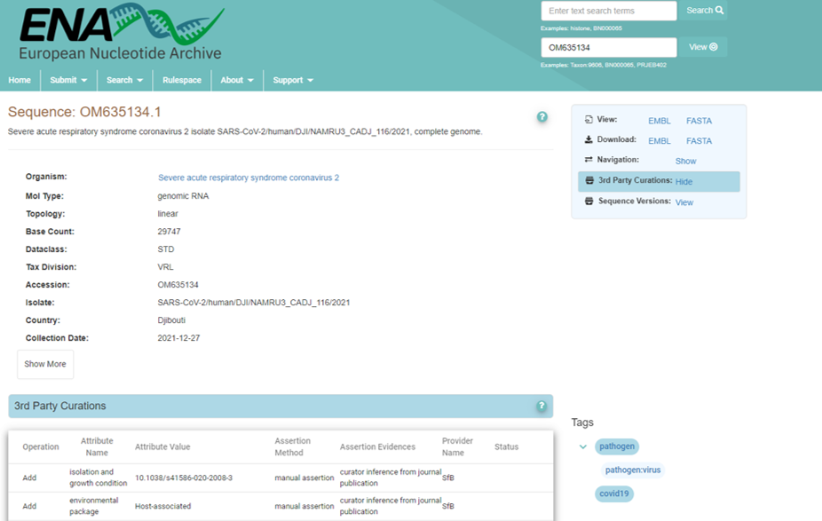 SARS-CoV-2 curation example